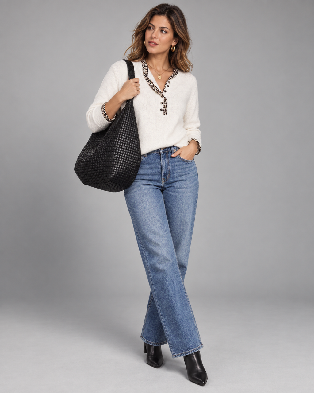 Pull en maille avec finitions léopard
